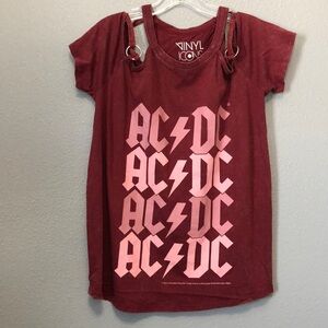 The Vinyl Icons AC DC shirt Women's 00 cold shoulder rock band led Zeplin punk